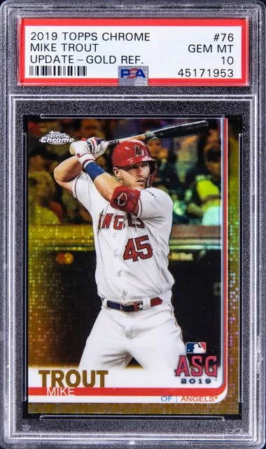 2019 Topps Chrome Update Mike Trout Gold Refractor #76 card image