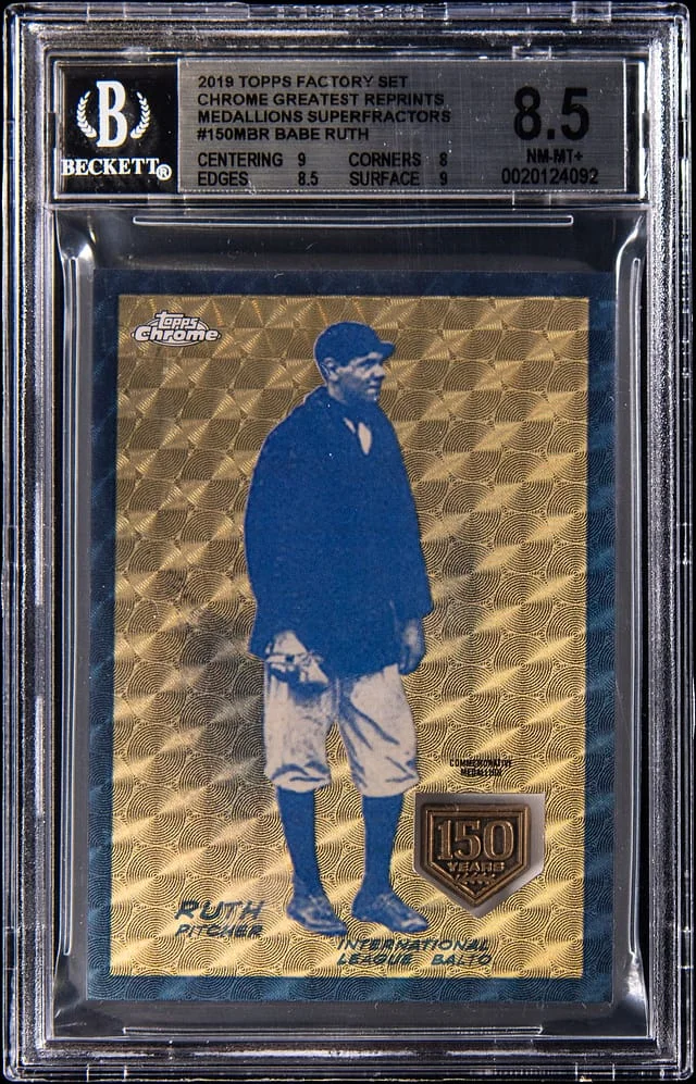2019 Topps Factory Set Babe Ruth Chrome Greatest Reprints Medallions SuperFractors #150M-BR card image