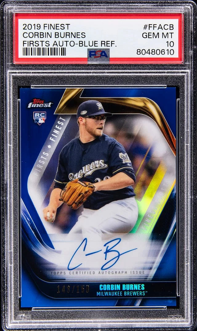 2019 Topps Finest Corbin Burnes Firsts Autographs Blue Refractor #FFA-CB card image