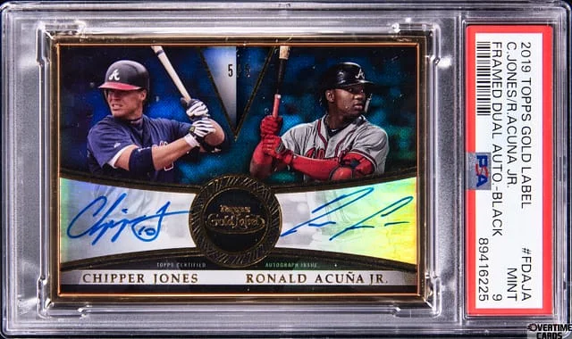 2019 Topps Gold Label Chipper Jones/Ronald Acuna Jr. Framed Dual Autograph-Black #FDAJA card image