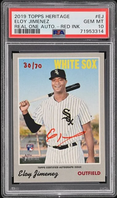 2019 Topps Heritage Eloy Jimenez Autographs Red Ink #ROA-EJ card image