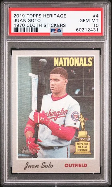 2019 Topps Heritage Juan Soto 1970 Cloth Stickers #4 card image