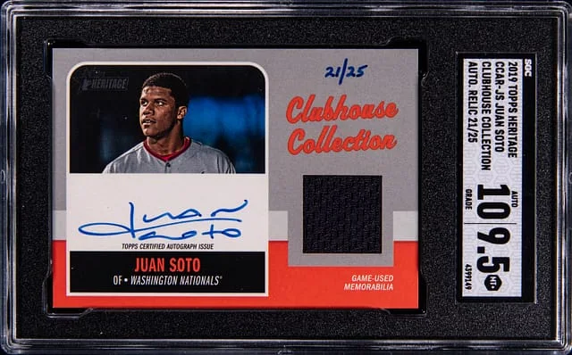 2019 Topps Heritage Juan Soto Clubhouse Collection Autographed Relic #CCAR-JS card image