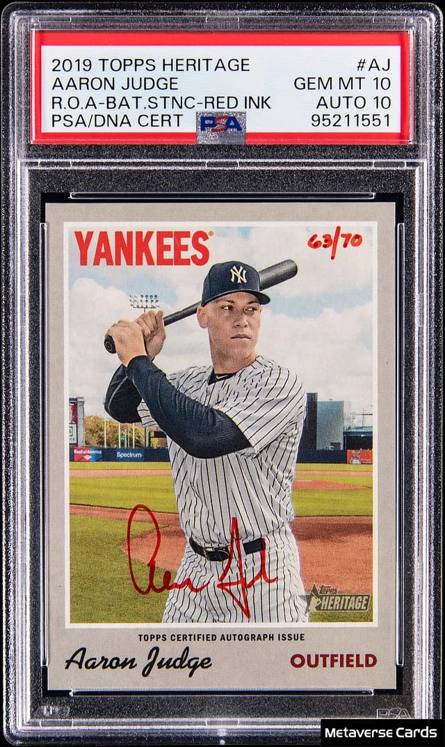 2019 Topps Heritage Real One Aaron Judge, Batting Stance Autographs Red Ink #ROA-AJ card image