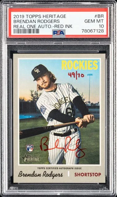 2019 Topps Heritage Real One Brendan Rodgers Autographs Red Ink #BR card image