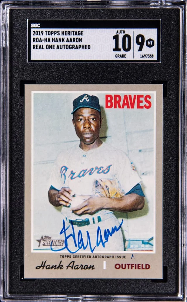 2019 Topps Heritage Real One Hank Aaron Autograph #ROAHA card image