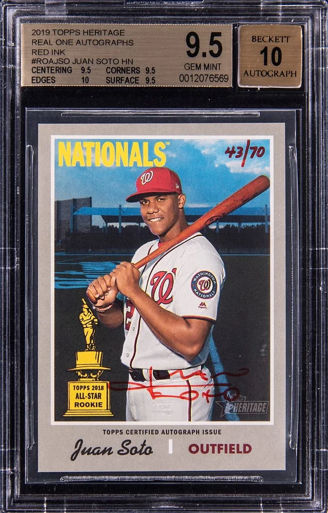 2019 Topps Heritage Real One Juan Soto Autographs Red Ink #ROA-JSO card image