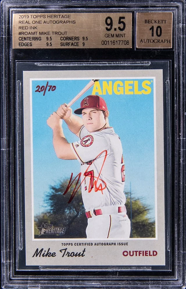 2019 Topps Heritage Real One Mike Trout Autographs Red Ink #ROAMT card image