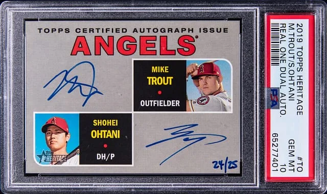 2019 Topps Heritage Real One Mike Trout/Shohei Ohtani Dual Autographs #RODA-TO card image