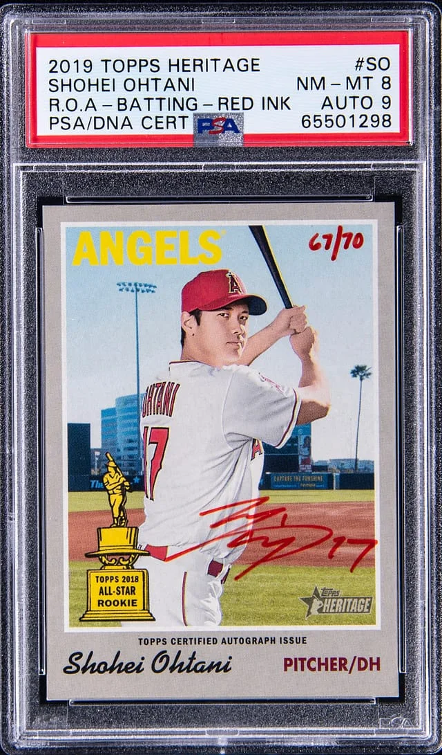2019 Topps Heritage Real One Shohei Ohtani Autographs Red Ink #ROA-SO card image