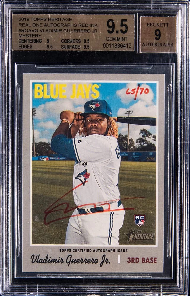2019 Topps Heritage Real One Vladimir Guerrero Jr. Autographs Red Ink #ROA-VG card image
