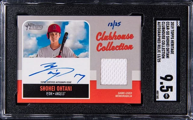 2019 Topps Heritage Shohei Ohtani Clubhouse Collection Autographed Relic #CCAR-SO card image