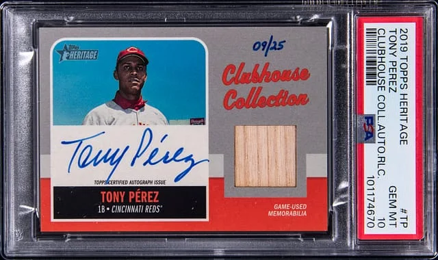 2019 Topps Heritage Tony Perez Clubhouse Collection Autograph Relic #TP card image