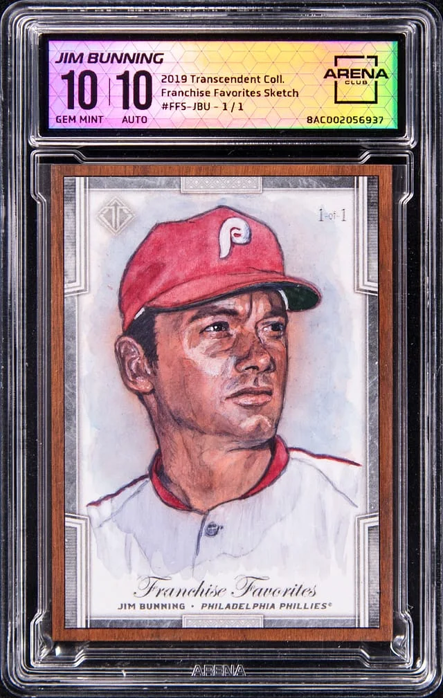 2019 Topps Jim Bunning - AC GEM MT 10, AC 10 Transcendent Collection Franchise Favorites Sketch #FFS-JBU card image