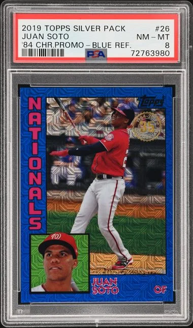 2019 Topps Juan Soto Silver Pack 1984 Chrome Promo Blue Refractor #T84-26 card image