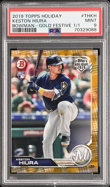 2019 Topps Keston Hiura Holiday Bowman Gold Festive #THKH card image