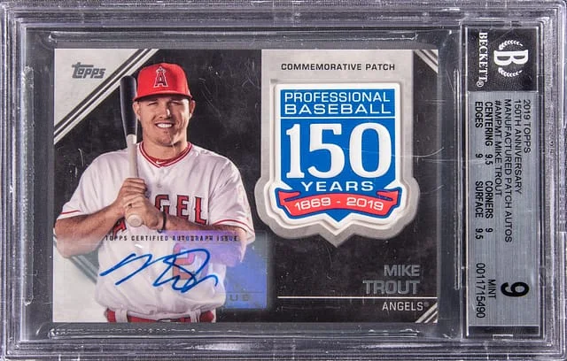 2019 Topps Mike Trout 150th Anniversary Manufactured Patch Autograph #AMP-MT card image