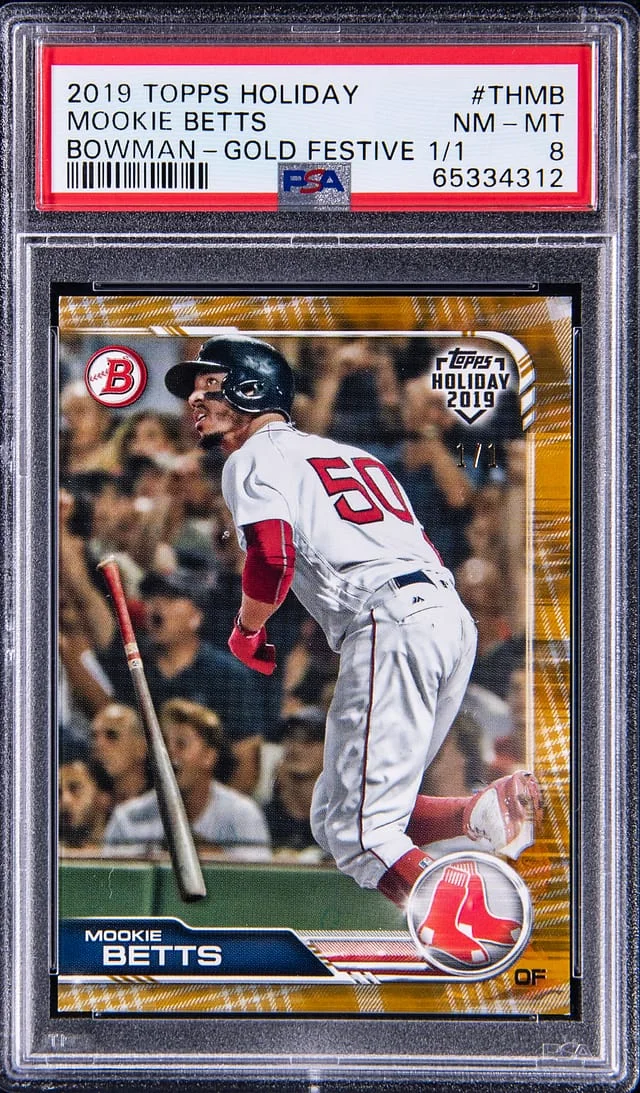 2019 Topps Mookie Betts Holiday Bowman Gold Festive #THMB card image