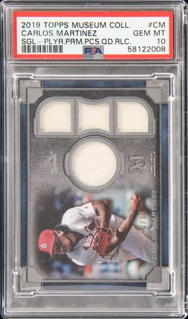 2019 Topps Museum Collection Carlos Martinez Game-Used Single-Player Primary Pieces Quad Relics #SPQR-CM card image
