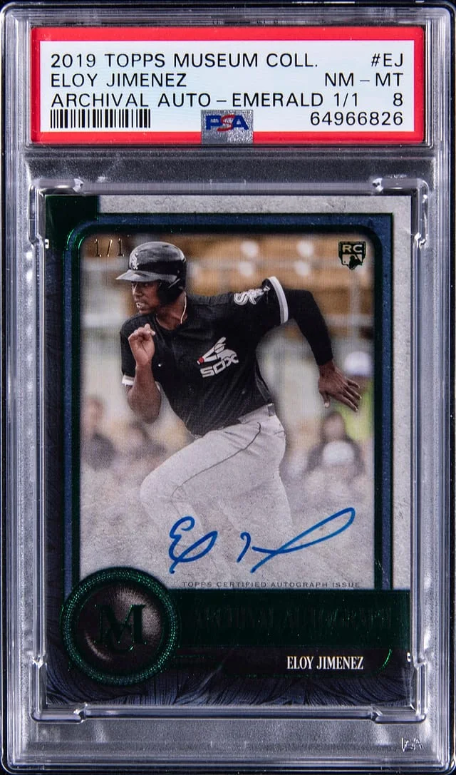 2019 Topps Museum Collection Eloy Jimenez Archival Auto Emerald #EJ card image