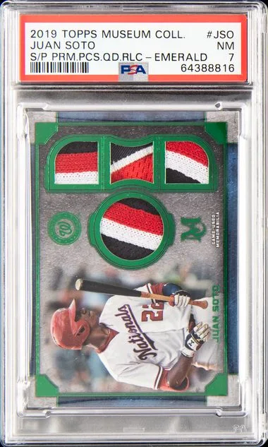 2019 Topps Museum Collection Juan Soto Single-Player Primary Pieces Quad Relics Emerald #Jso card image