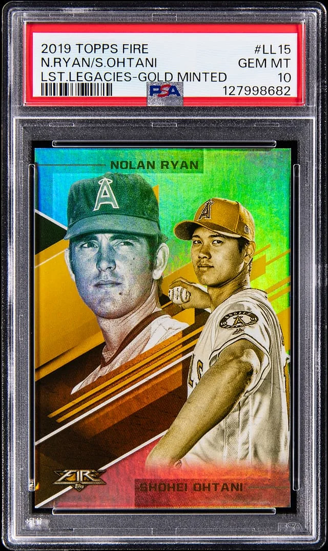 2019 Topps Nolan Ryan/Shohei Ohtani Fire Lasting Legacies Gold Minted #LL-15 card image