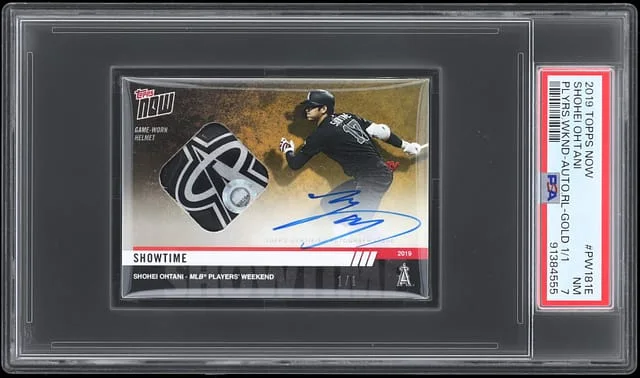 2019 Topps Now Shohei Ohtani Players Weekend Autograph Relics Gold #PW-181E card image