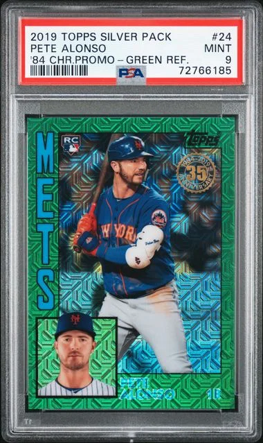 2019 Topps Pete Alonso Silver Pack '84 Chrome Promo Green Refractor #24 card image