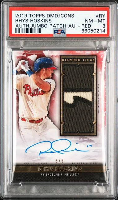 2019 Topps Rhys Hoskins Diamond Icons Authenticated Autographed Jumbo Patches #RY card image