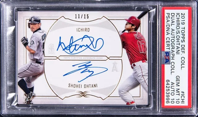 2019 Topps Shohei Ohtani/Ichiro Dual Definitive Collection Dual Autograph Collection #DAC-ICHI card image