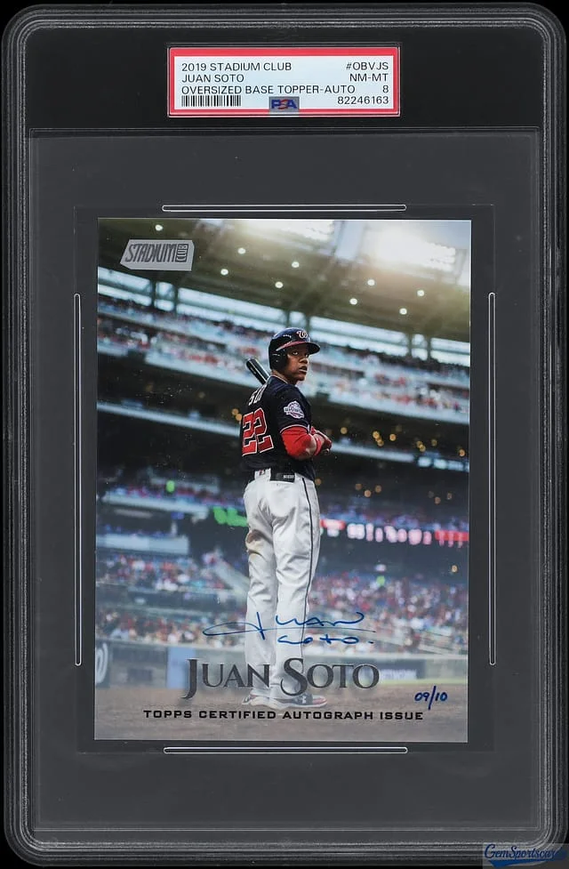 2019 Topps Stadium Club Juan Soto Oversized Base Topper Autograph #OBVJS card image