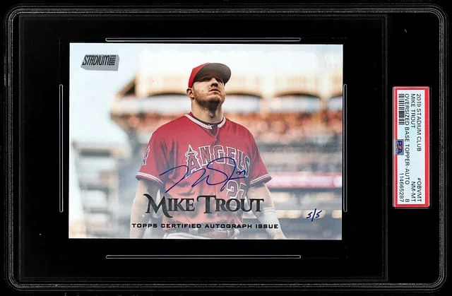 2019 Topps Stadium Club Mike Trout Oversized Base Topper Autograph #OBV-MT card image
