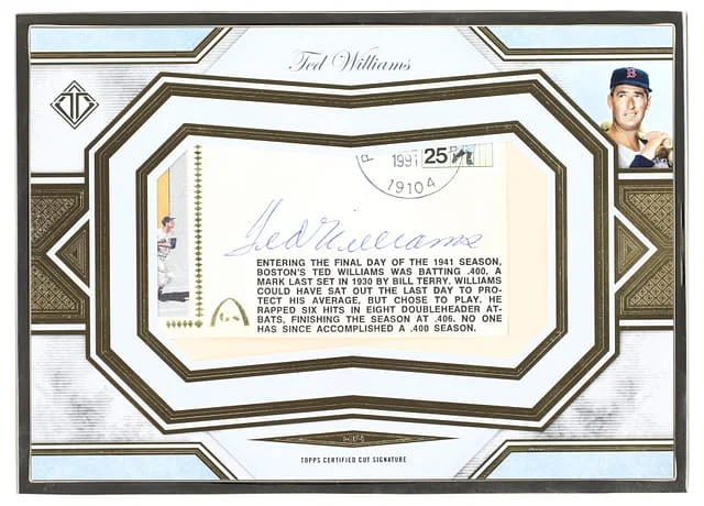 2019 Topps Ted Williams Transcendent Collection Oversized Framed Cut Signature Box Topper #TCS-TW card image