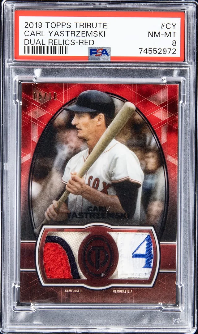 2019 Topps Tribute Carl Yastrzemski Dual Relics Red #DR-CY card image
