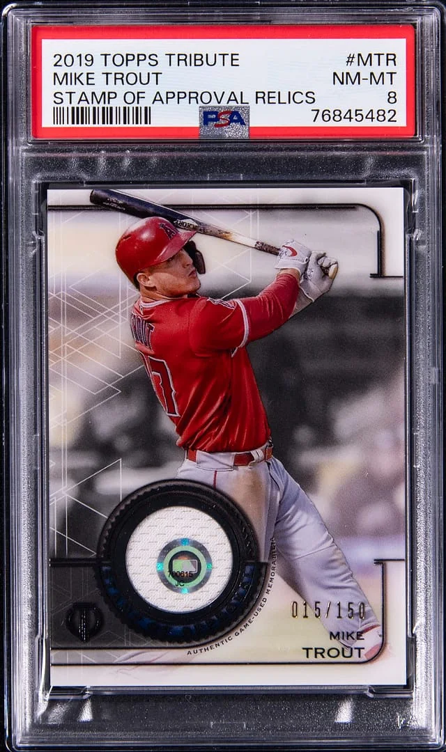 2019 Topps Tribute Mike Trout Stamp Of Approval Relics #MTR card image
