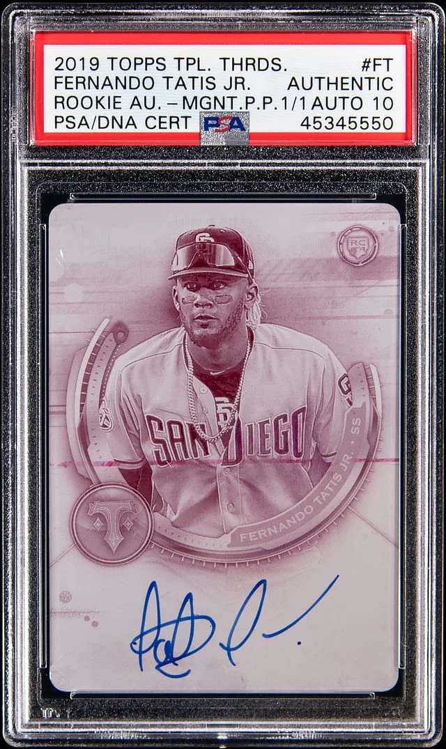 2019 Topps Triple Threads Fernando Tatis Jr. Autograph Magenta Printing Plate #RAU-FT card image