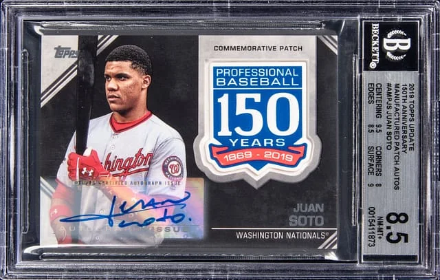 2019 Topps Update Juan Soto 150th Anniversary Manufactured Patch Autographs #AMP-JS card image