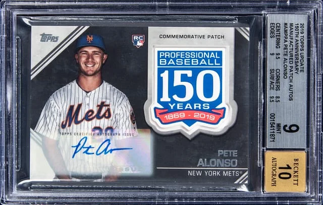 2019 Topps Update Pete Alonso 150th Anniversary Manufactured Patch Autographs #AMP-PA card image
