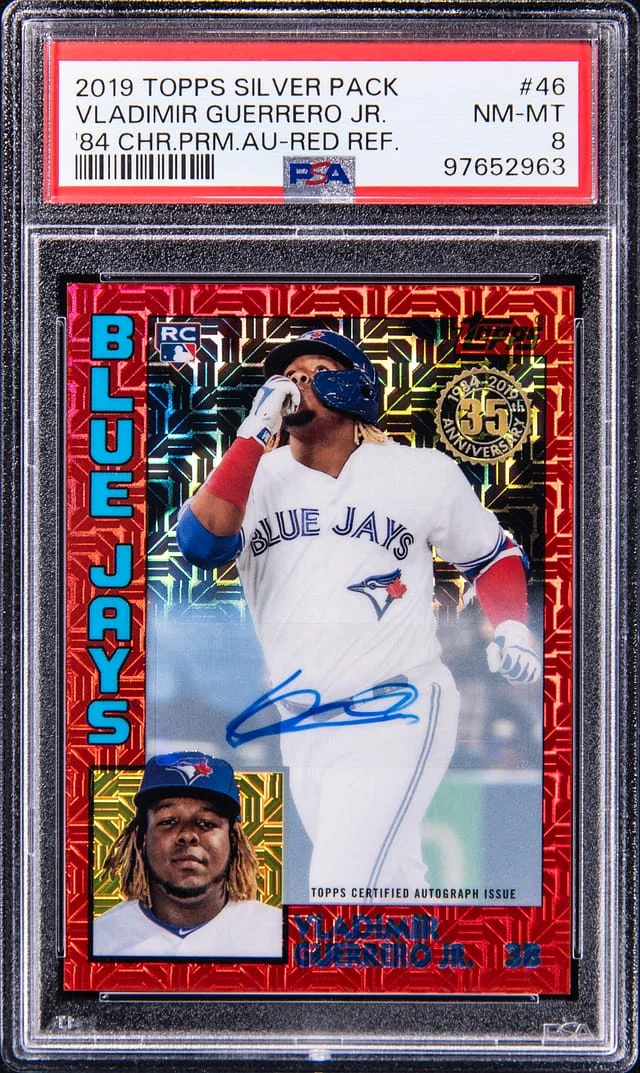 2019 Topps Vladimir Guerrero Jr. Silver Pack 1984 Chrome Autograph Red Refractor #T84U-46 card image