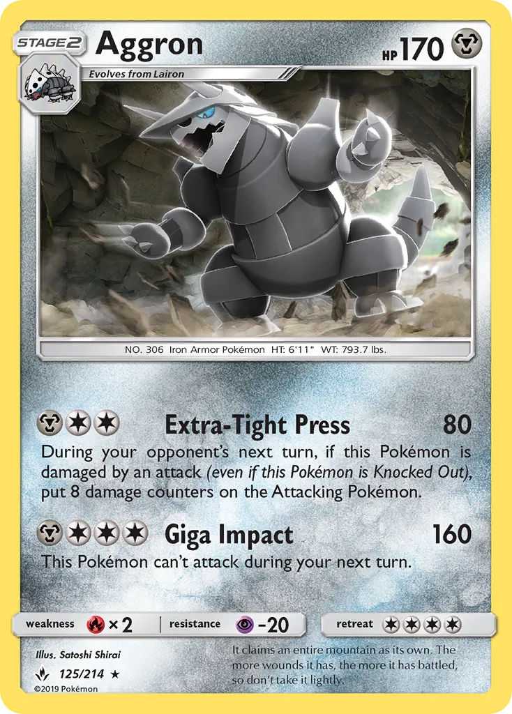 2019 Unbroken Bonds Aggron #125/214 Rare card image