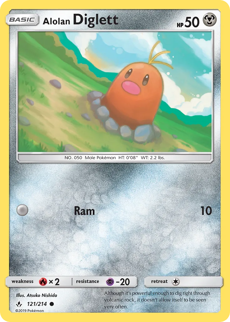 2019 Unbroken Bonds Alolan Diglett Common #121/214 Common card image