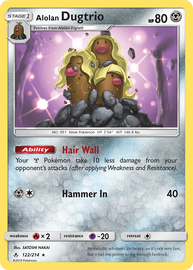 2019 Unbroken Bonds Alolan Dugtrio #122/214 Rare card image