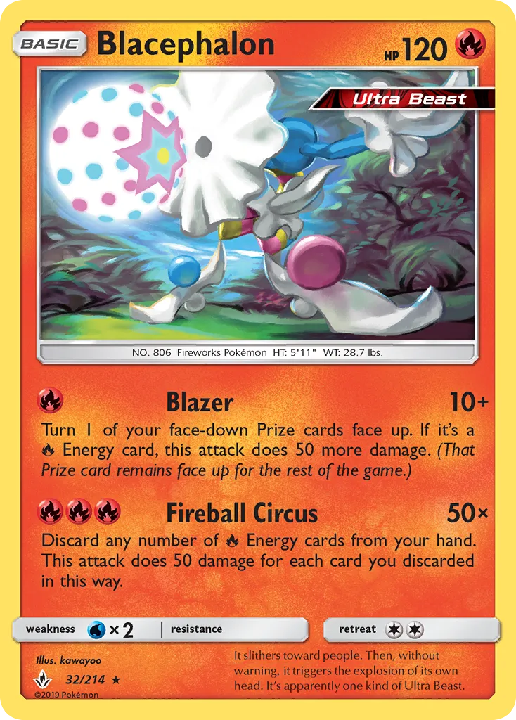 2019 Unbroken Bonds Blacephalon Rare #032/214 Rare card image
