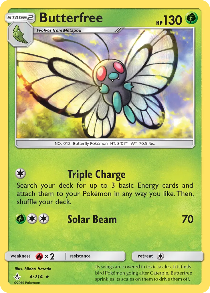 2019 Unbroken Bonds Butterfree Rare #004/214 Rare card image