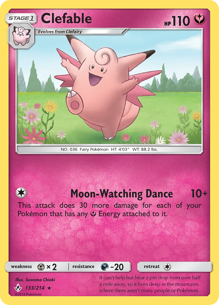 2019 Unbroken Bonds Clefable Rare #133/214 Rare card image