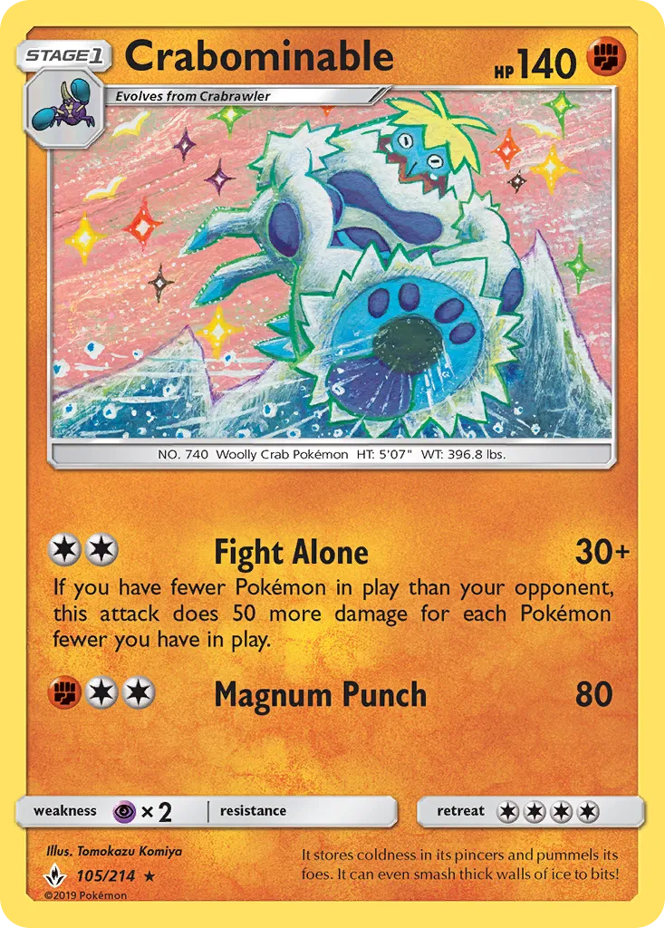 2019 Unbroken Bonds Crabominable #105/214 Rare card image