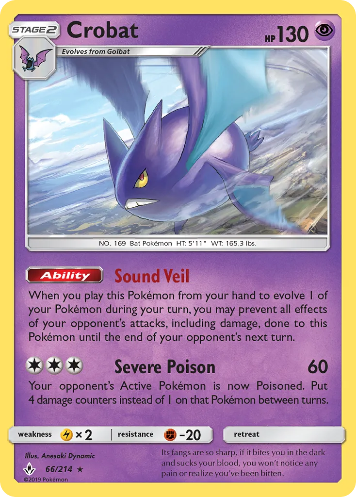 2019 Unbroken Bonds Crobat #066/214 Rare Holo card image