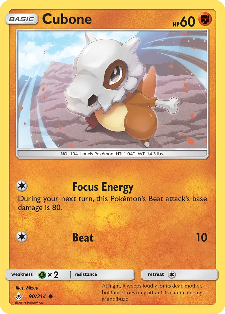 2019 Unbroken Bonds Cubone Common #090/214 Common card image