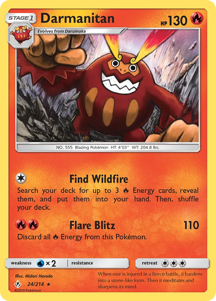 2019 Unbroken Bonds Darmanitan Rare #024/214 Rare card image