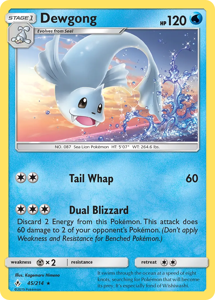 2019 Unbroken Bonds Dewgong #045/214 Rare card image